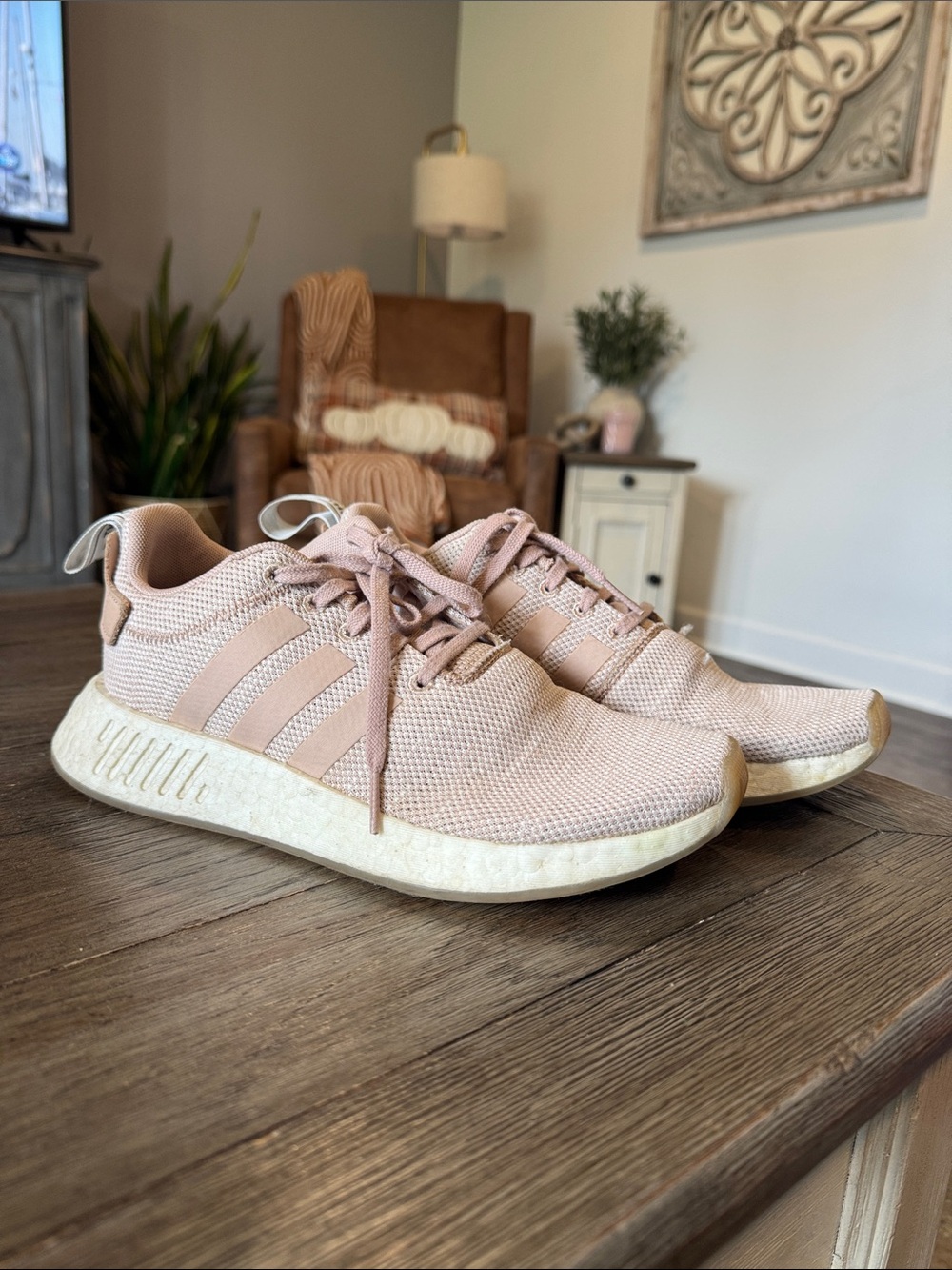 adidas Women’s Blush Pink Knit Casual Sneakers
